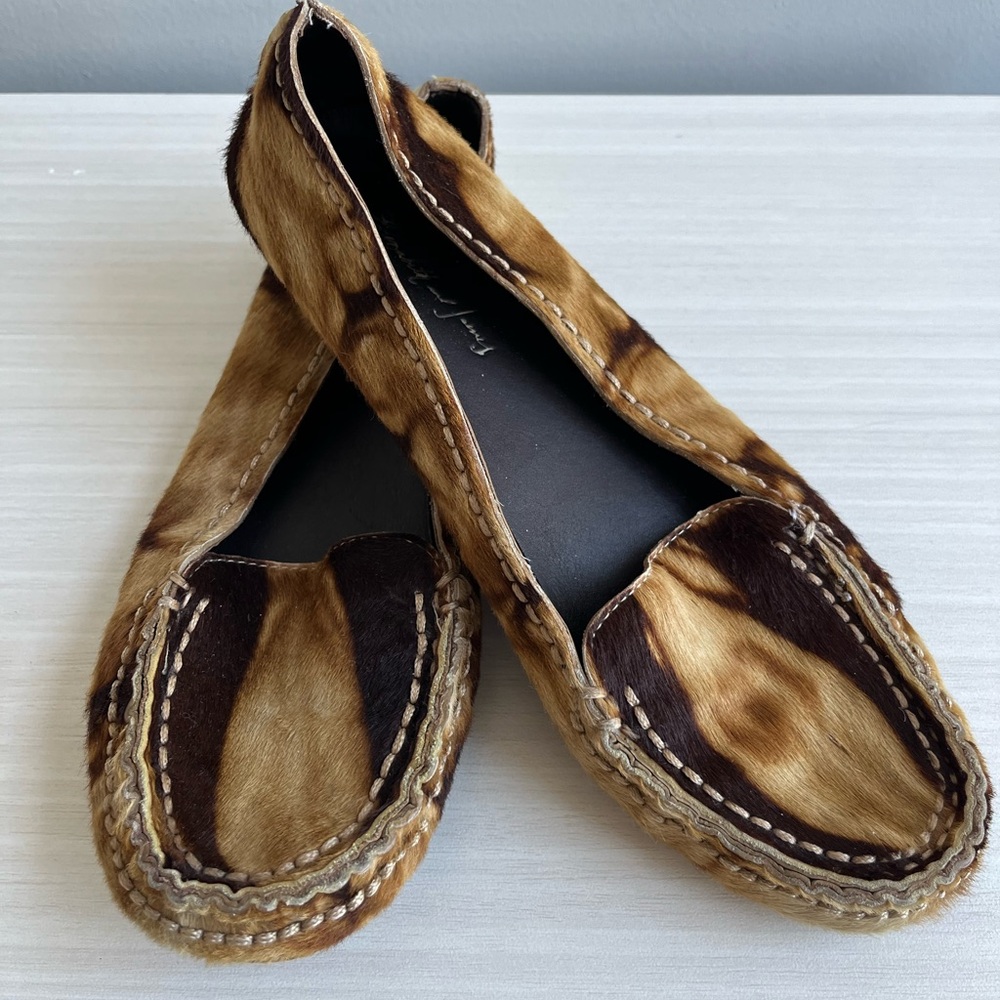 Elizabeth and James Cowhide Moccasins –Genuine Haircalf Leather – Designer Flats